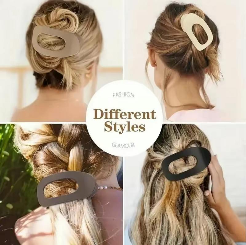Solid Color Oval Acrylic Hair Clips – 4pc Minimalist No-Trace Set for Women