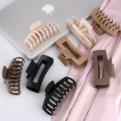 8 Pcs Matte Hair Claw Clips Set – 4 Shark Jaw Clips & 4 Square Claw Clips for Women