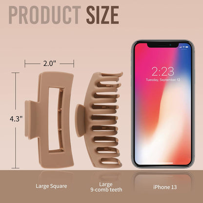 8 Pcs Matte Hair Claw Clips Set – 4 Shark Jaw Clips & 4 Square Claw Clips for Women