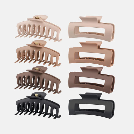 8 Pcs Matte Hair Claw Clips Set – 4 Shark Jaw Clips & 4 Square Claw Clips for Women