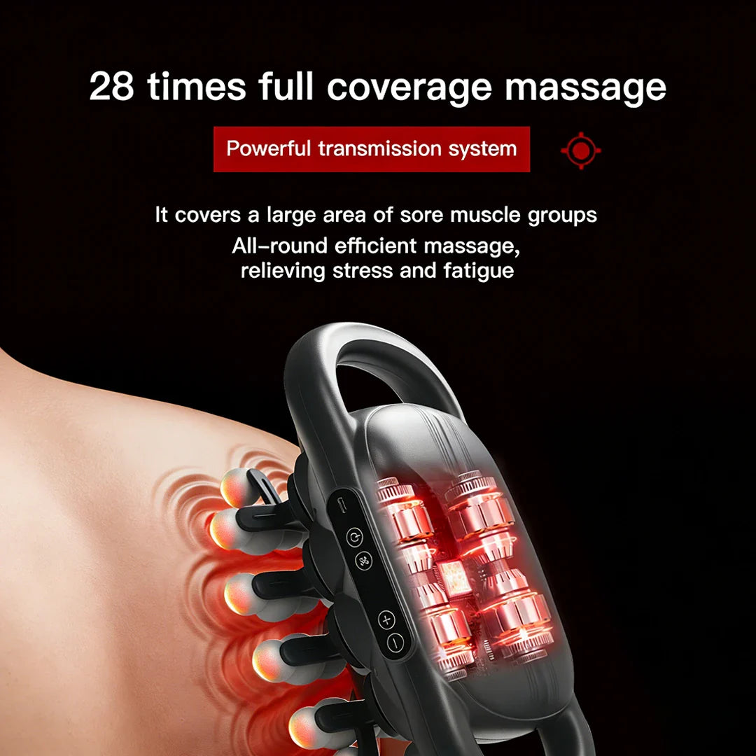 Adjustable Deep Tissue Massage Gun with 16 Heads, 30 Speeds & Red Light Therapy