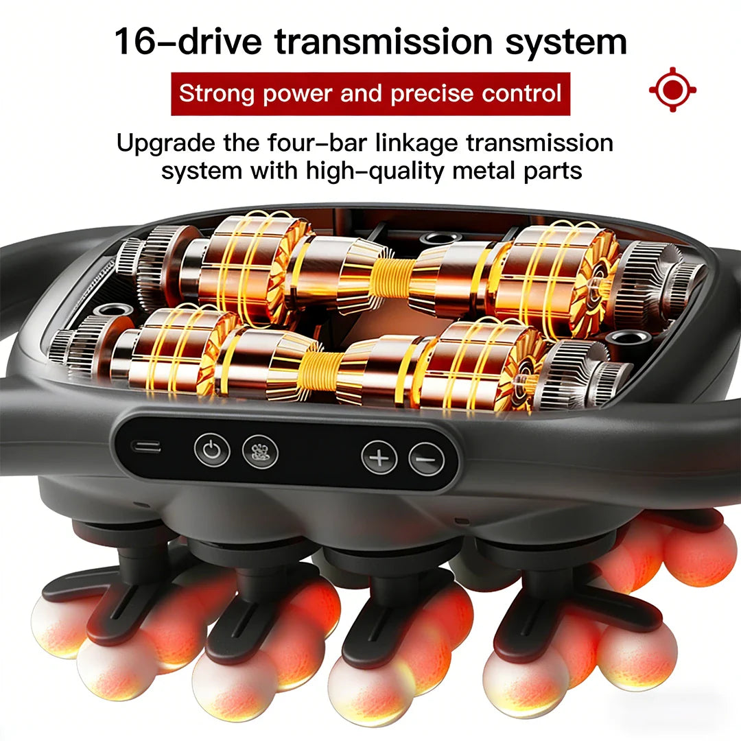 Adjustable Deep Tissue Massage Gun with 16 Heads, 30 Speeds & Red Light Therapy