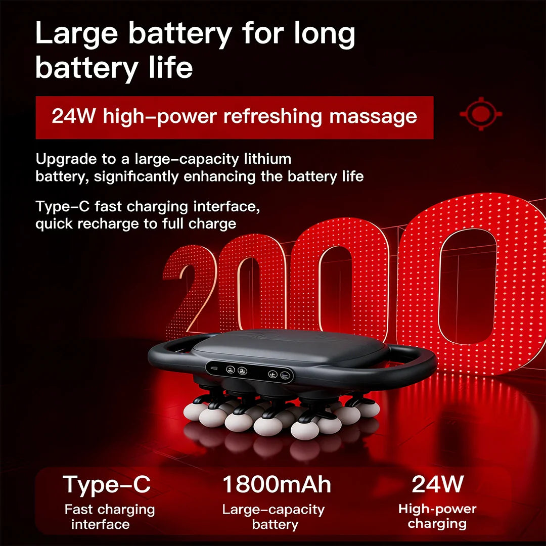 Adjustable Deep Tissue Massage Gun with 16 Heads, 30 Speeds & Red Light Therapy