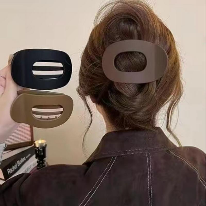 Solid Color Oval Acrylic Hair Clips – 4pc Minimalist No-Trace Set for Women