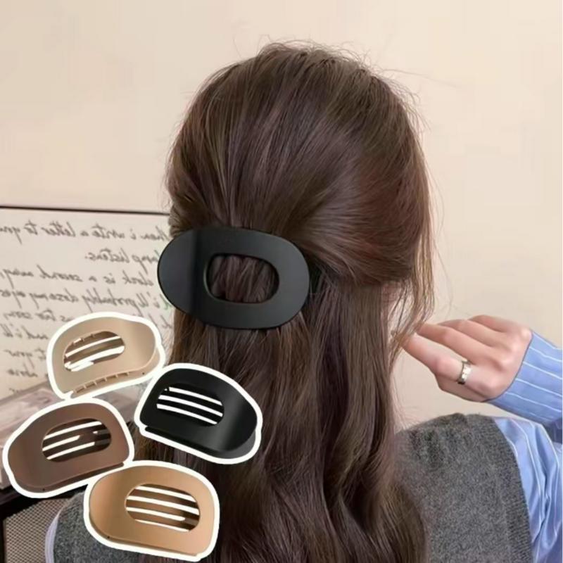 Solid Color Oval Acrylic Hair Clips – 4pc Minimalist No-Trace Set for Women